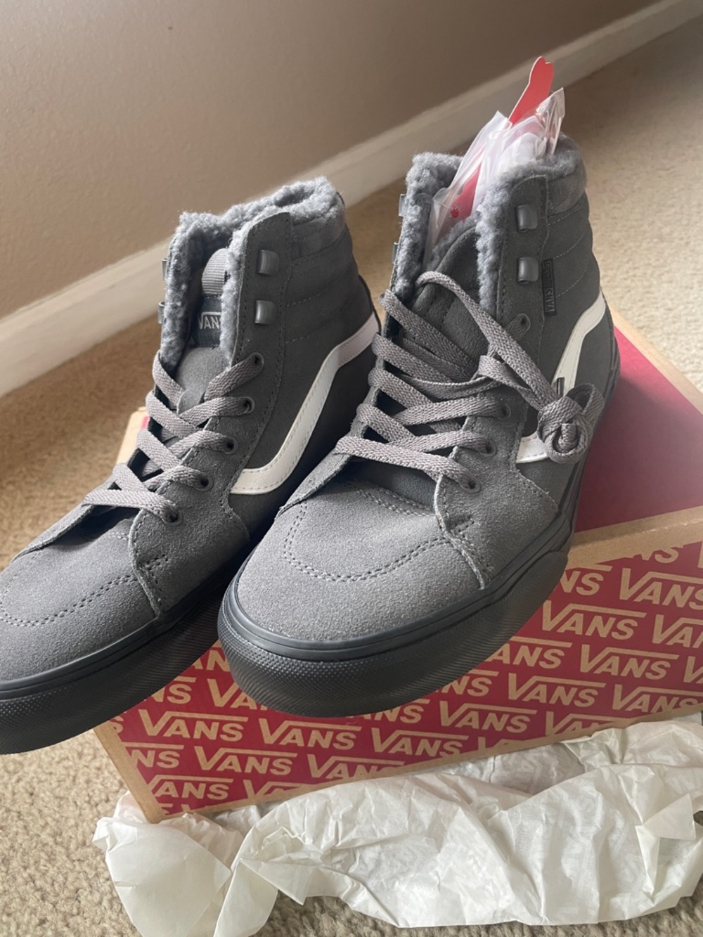 Vans Men’s High-Top Sneakers in Gray with White Stripe